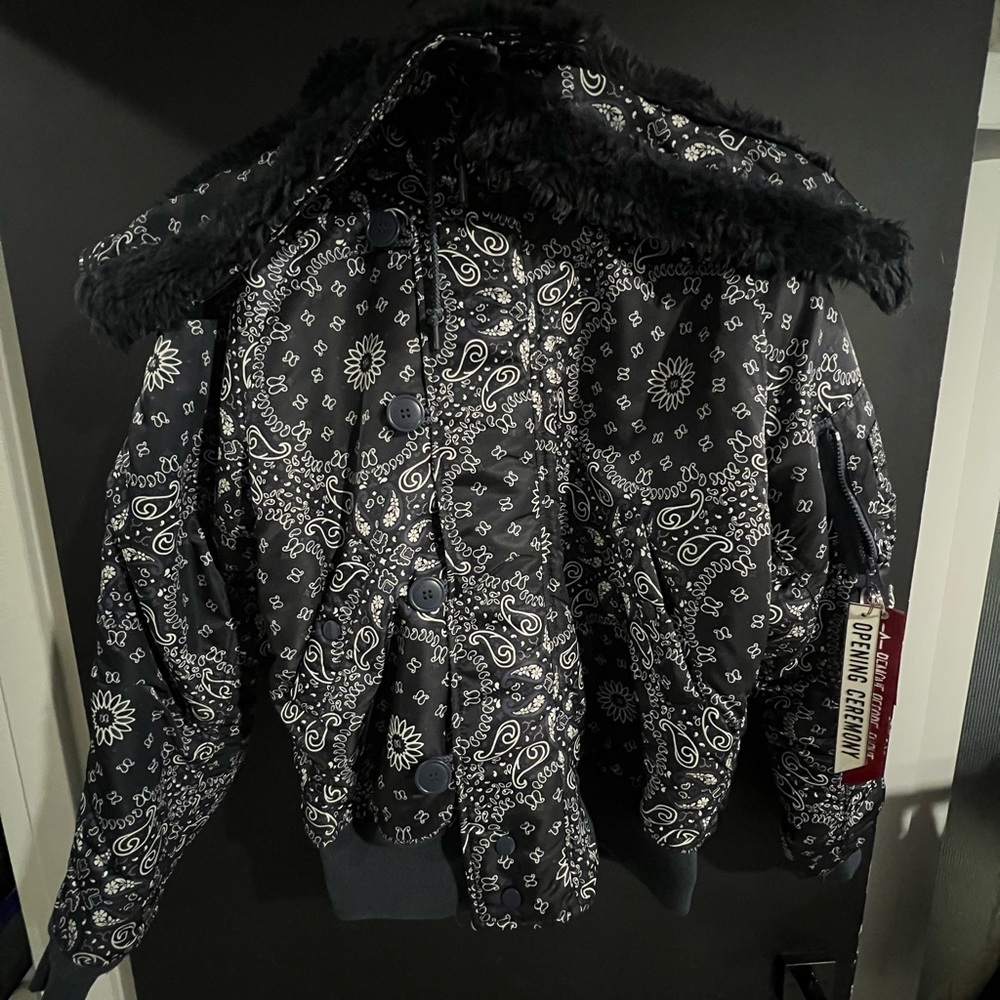 Opening Ceremony x Alpha Industries Paisley Parka in Navy. Fur lined